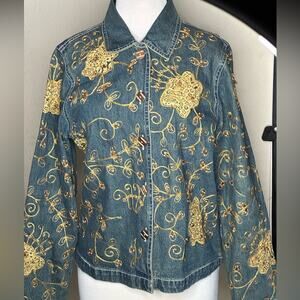 NEW DIRECTION Dark Denim JACKET GOLD DETAILED EMBROIDERY MEDIUM TIMELESS